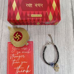 EL REGALO Baby Gold Coloured Blue Evil Eye Rakhi With Roli Chawal & Rakhi Card-image-73