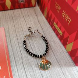 EL REGALO Black Silver Beaded Baby Rakhi With Roli Chawal Raksha Bandhan Greeting Card-image-90