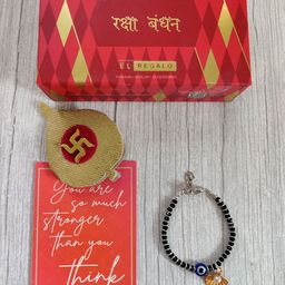 EL REGALO Baby Silver Coloured Blue Evil Eye Rakhi With Roli Chawal & Rakhi Card-image-91