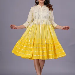 SARAI CREATIONS Hand Work Dyed Ombre Flared Knee Length Dress-image-79