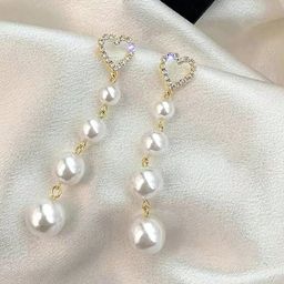 Krelin Gold-Plated Stones Studded & Beads Beaded Heart Shaped Drop Earrings-image-27