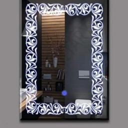 Modern Floral Design Wall Mount 18x24inch with Touch Sensor & 3 Mode LED Lighted Bathroom Mirror-1