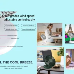 craftify Cordless Rotating Portable Rechargeable With LED Lights 3 Speed Auto Oscillating 5 Star 155 3 Blade Table Fan image 3