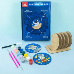 DIY Coaster Set of 6 with stand, Painting kit and brushes, Gift for Kids (Space)-89