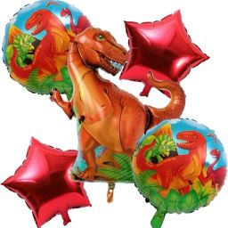 Printed Dinosaur Theme Happy Birthday Decoration Dinosaur Balloon, Round & Star Foil Balloon-10