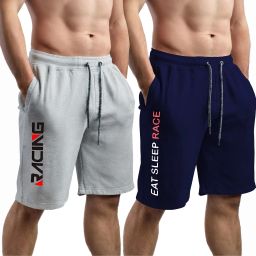 Pack of 2 Solid Men Blue, Grey Regular Shorts-image-87