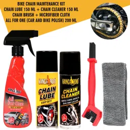 Chain Lube + Chain Cleaner 150 ml Each + Car and Bike Polish 200 ml With Chain Cleaning Brush | Microfiber Cloth | Bike Care and Maintenance Kit Chain Oil-16