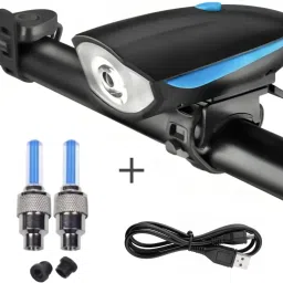 USB Rechargeable Bicycle Horn LED Front Light with 2 LEDs Blue Valve Lights LED Front Rear Light Combo-15