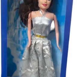 Fashion Doll in Elegant Evening Gown,Grey. Black Hair-14