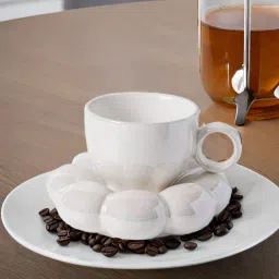 Pack of 1 Ceramic Ceramic Bubble Cup & Dessert Plate Set (White)-image-38