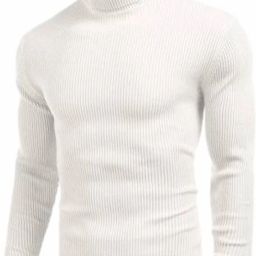 Men Woven High Neck White Sweater-image-87