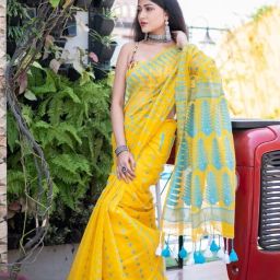 Printed Jamdani Cotton Blend, Pure Cotton Saree-image-56
