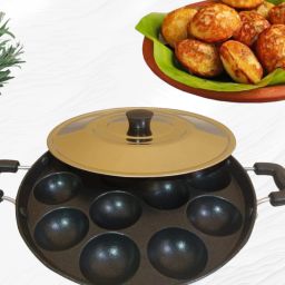 Appam Patra/Maker Hammer-Tone Coating Paniarakkal with Lid_51 Paniarakkal with Lid 1 L capacity 24 cm diameter-image-70