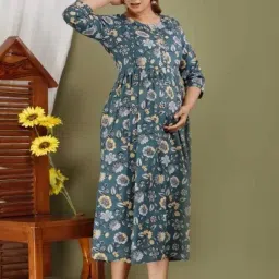 Floral Print Pure Cotton Stitched Flared/A-line Gown-image-38