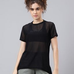 mkh Women Typography Crew Neck Nylon Black T-Shirt-picture-27
