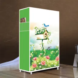 5 Shelf House Tree Green Print PP Collapsible Wardrobe-image-10