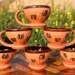 Pack of 6 Ceramic Tea/Coffee/Chai Cups Worldcup Shape Beautiful Latest Desig 100ML (Brown)-image-6