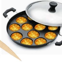 South Indian Snacks Pan with Lid | Iron Cookware | Dishwasher Safe Cooking Use Paniarakkal with Lid 0.5 L capacity 23 cm diameter-image-15