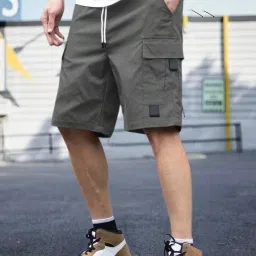 Solid Men Dark Grey Cargo Shorts-image-60