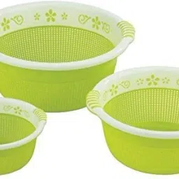 Plastic Round Kitchen Fruit and Vegetable Baskets for Storage (Green) Storage Basket-image-62