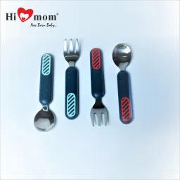 Infant Tableware Feeding Fork Spoon Baby Tableware Learn Eating Training Short- Stainless Steel-15
