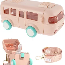 Bus Shape Car Water Bottle With Straw For Kids,Shoulder Strap,Movable Wheels 500 ml Water Bottle-image-40