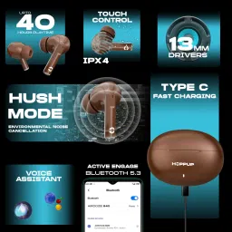 hoppup AirDoze S40 Earbuds with 13MM Drivers, 40H Playtime, Rage Mode,ENC & Type-C Bluetooth Headset image 3