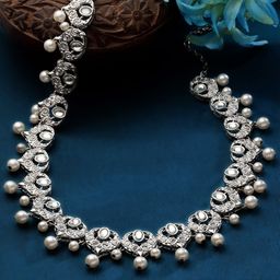 KARATCART Kundan-Studded & Pearl-Beaded Oxidised Kamarbandh-14