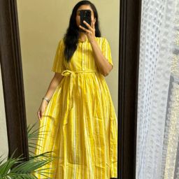 Striped Cotton Blend Stitched Flared/A-line Gown-17