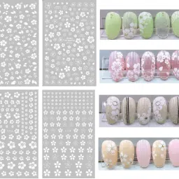 4 Sheets Set Self Adhesive 3D White Flower Floral Design Nail Art Stickers-image-60