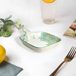lemon tree Ceramic Square Platter with Handle | Matt Finish | Designer Coloured Print Sizzler Tray image 4