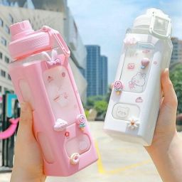 Kawaii Water Bottle with Straw and Sticker, Kawaii Bear Water Bottle 700 ml-image-33