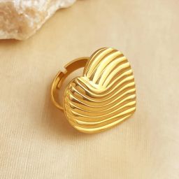 Striking Gold‑Plated Textured Heart Statement Ring for Girls and Women Stainless Steel Gold Plated Ring-image-3