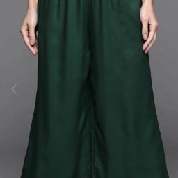 Women Regular Fit Dark Green Viscose Rayon Trousers-image-3
