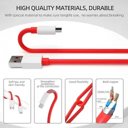 vismac USB Type C Cable 8 A 1 m copper WARP/DASH Charging Type C Charging Adapter Cable for Android Phone image 2