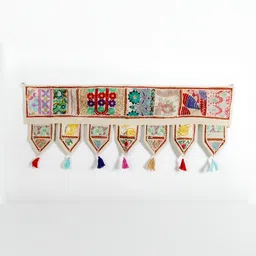 HANDICRAFT PALACE Beige & Red Patchwork Embroidered Hanging Toran-image-91