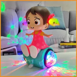vinsh 360 Degree Rotating Dancing Girl Musical Toy with 3D Flashing Lights and Bump and Go Action Feature Doll for Kids image 5