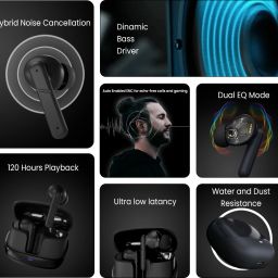 beastbass Airdoze Quad Mic Auto ENC, 120Hr Backup, Low Latency Gaming, Made in India, 5.3v Bluetooth Headset image 2