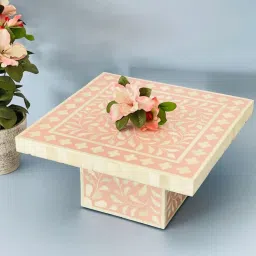 Pink Cake Stand/Beautifully designed, all-natural bone inlay Wooden Cake Server-image-33