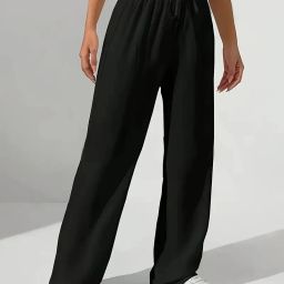 Women Solid Black Track Pants-image-1