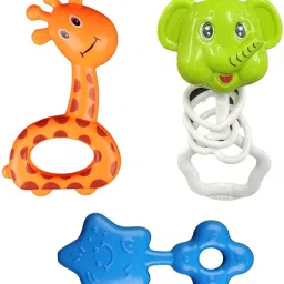 Pack of 3 Rattles Set with Teathers for New Born Babies Toy Non-Toxic BPA Free Rattle-image-89