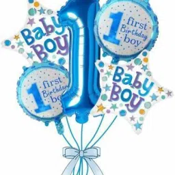 Set of 5 Balloons of Baby Boy 1st First Happy Birthday Balloon item set with 1 One Number, 2 Star Shape Baby Boy , 2 First Birthday Boy Printed Celebration Party Decoration item Prop Balloons Kit for Children Kids Balloon (Multicolor, Pack of 5)-6