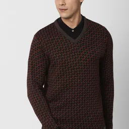 peter england Men Printed Crew Neck Maroon Sweater-picture-6