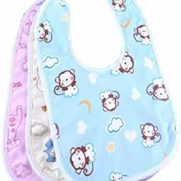 Newborn Baby Cotton Bibs, Multicolor (Pack of 3)-12