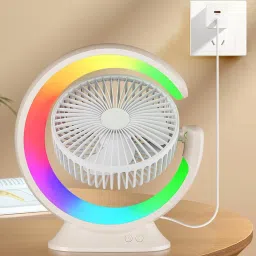 Sasimo Rechargeable 2400mAh Colorful desktop small fan portable Table fan Rainbow light Cooling Mini Table Fan Portable_2025 USB Fan image 4