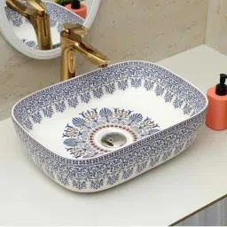 Premium Quality Ceramic Glossy Moroccan Art Basin For Bathrooms & Living Room MR-03 [18 x 13 x 5 ]INCH Table Top Basin-image-89