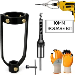 ranpra Square Hole Drill Bit Mortising Attachment | 10MM Square Hole Drill Bit | Gloves-picture-8