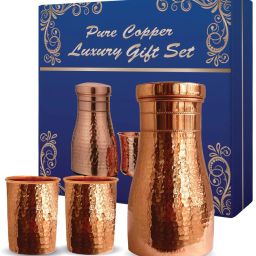 Diwali Gift Set Bedroom Copper Water Bottle With 2 Glass Original With Ayurvedic 1600 ml Bottle With Drinking Glass-12