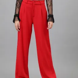 Women Regular Fit Red Cotton Blend Trousers-image-32