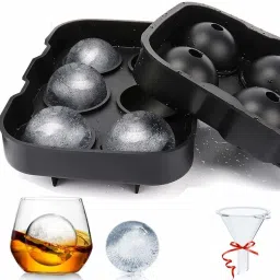 Silicone Round Ice Cube Ball Maker, Silicone 6 Giant Ice Ball Cube Tray Silicone Sphere Mold Bar Whiskey Cocktails Funnel Black Plastic Ice Ball Tray-22